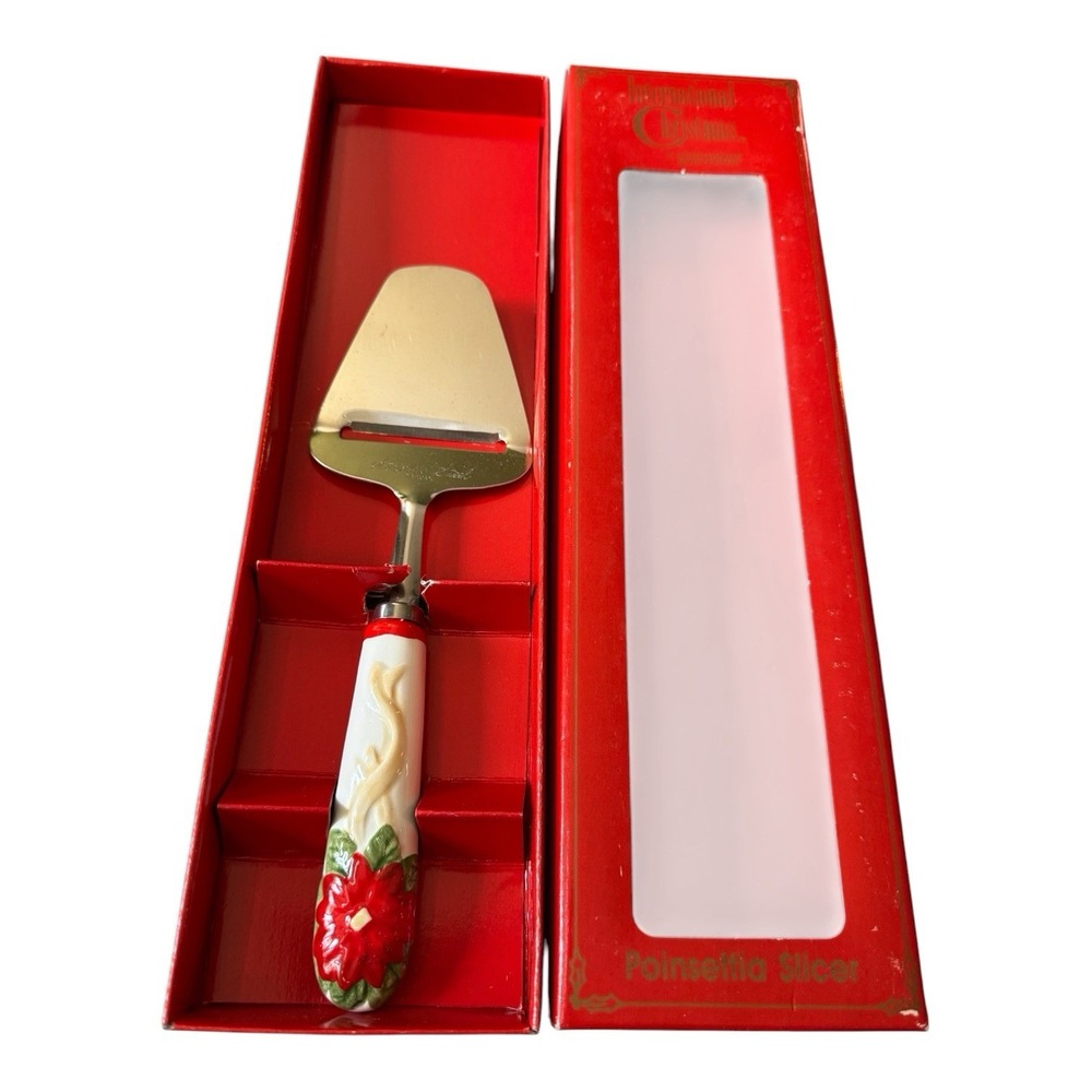 Vintage 1992 International Silver Co Poinsettia Slicer Christmas Holiday Boxed